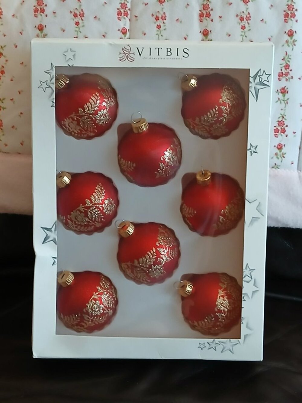 Vitbis Red Glass Glitter Gold Decoration Christmas Tree Ornaments Bulbs Poland